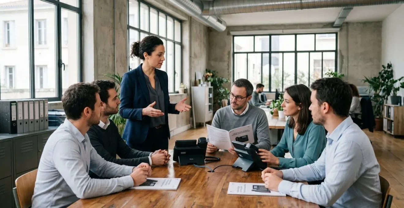 Formation personnalisée d'employés de bureau sur l'utilisation d'un nouveau standard téléphonique par un formateur local